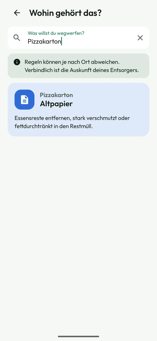 Abfall-ABC in der App: Pizzakarton gehört ins Altpapier