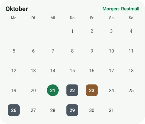 Monats-Widget mit farbigen Abholtagen